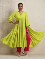 Thumbnail for trueBrowns Lime Crinkle Anarkali Flared Kurta Set - Distacart