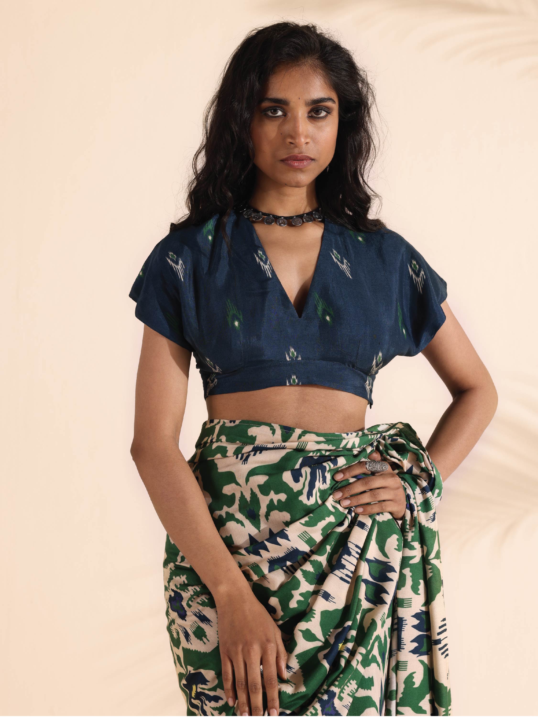 trueBrowns Blue Muslin Ikat Blouse - Distacart