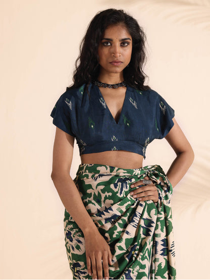 trueBrowns Blue Muslin Ikat Blouse - Distacart