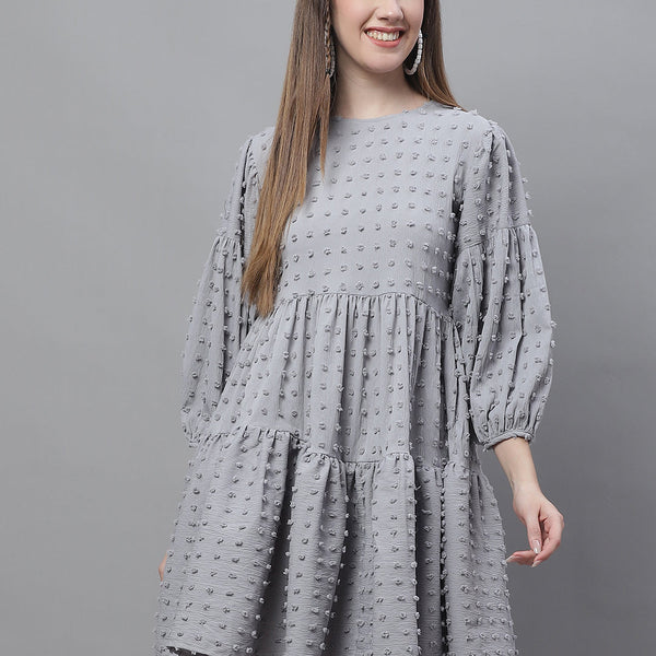 Jainish Women's Peach Self Design Tiered Dress - Distacart