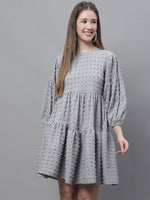 Thumbnail for Jainish Women's Peach Self Design Tiered Dress - Distacart
