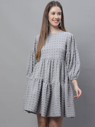 Jainish Women's Peach Self Design Tiered Dress - Distacart