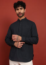 Thumbnail for Fabmade Onyx Noir Mandarin Collar Short Kurta - Distacart