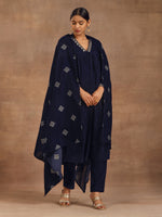 Thumbnail for trueBrowns Midnight Blue Velvet Embroidered Shawl - Distacart
