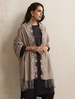 Thumbnail for trueBrowns Beige Embroidered Woollen Stole