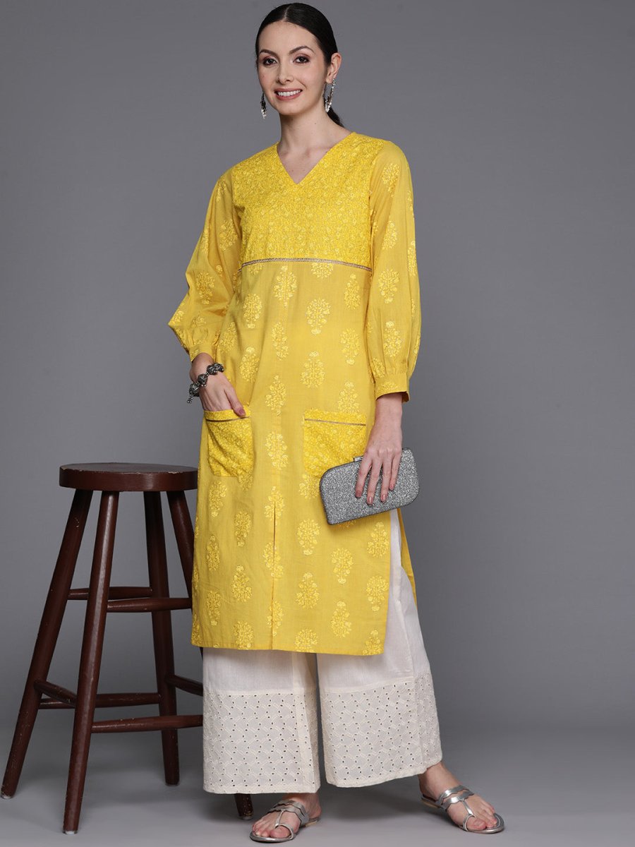 Ahalyaa Ethnic Motifs Printed Puff Sleeves Gotta Patti Kurta - Distacart