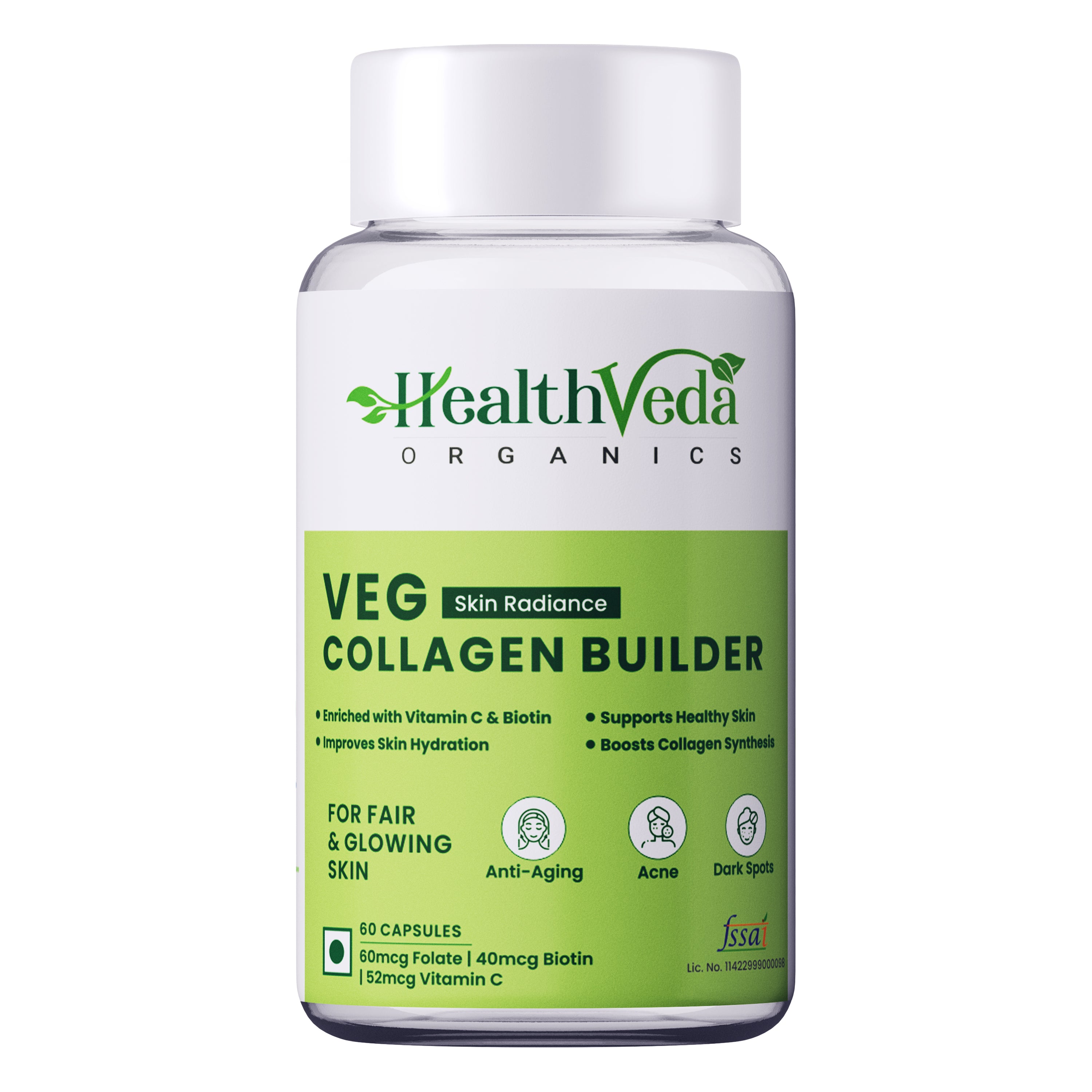 Health Veda Organics Plant Based Skin Radiance Collagen Builder Capsules - Distacart