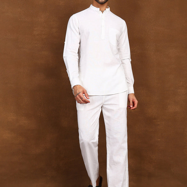 Fabmade Ivory Ease Linen Short Kurta Co-Ord Set - Distacart
