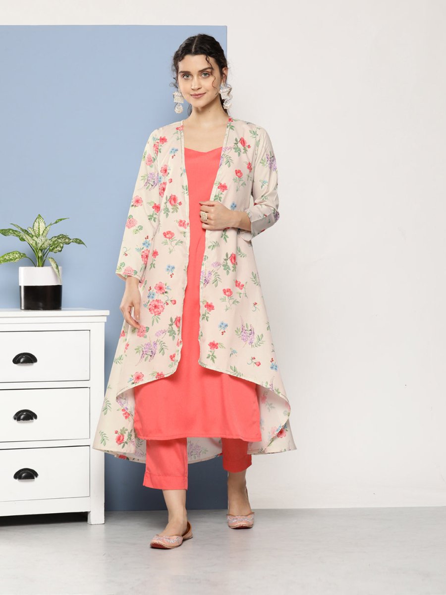 Ahalyaa Women Pink Floral Gotta Patti Kurta with Trousers - Distacart