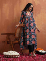 Thumbnail for trueBrowns Black Ajrak Print Kurta Set