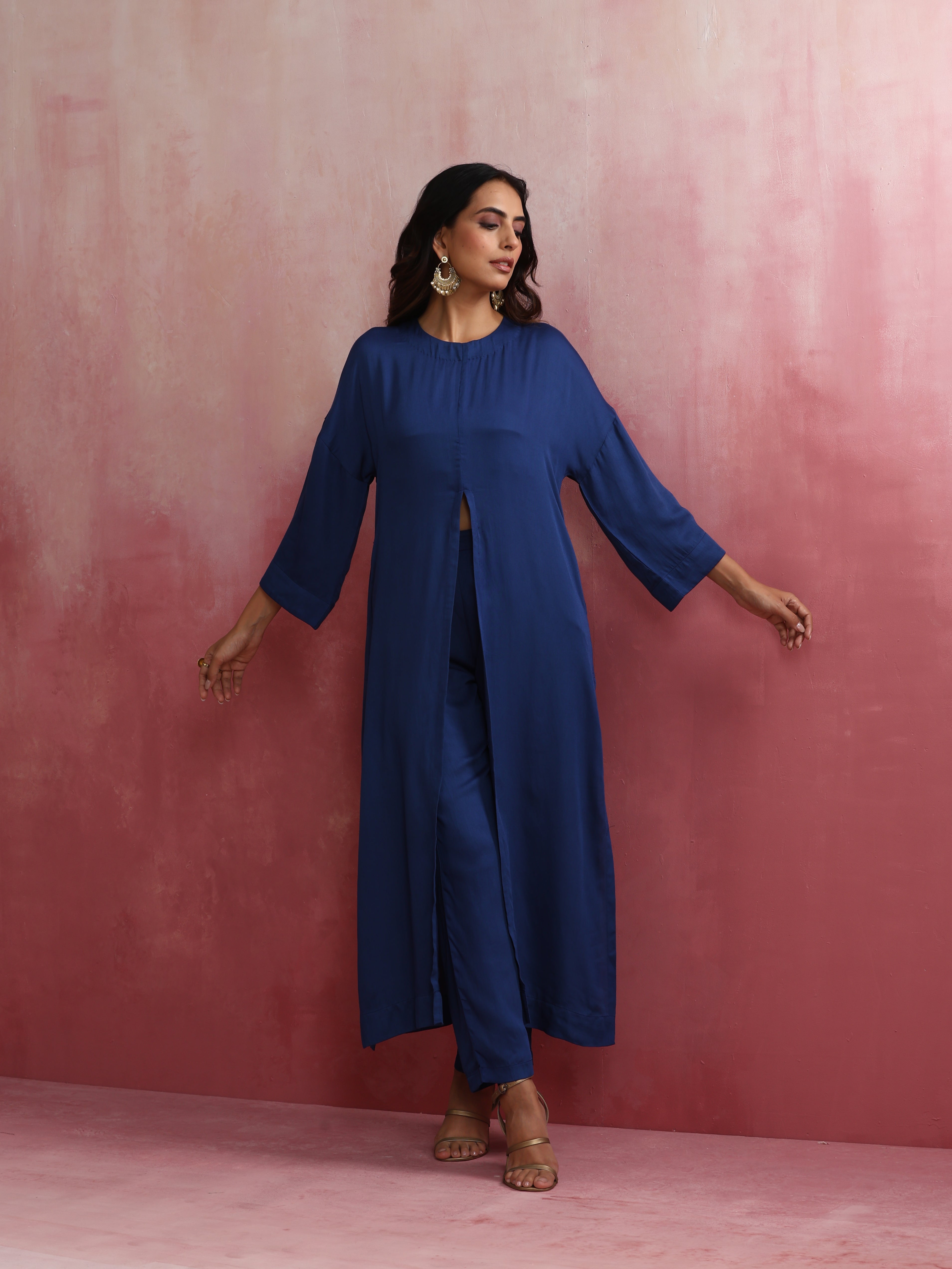 trueBrowns Blue Modal Front Slit Kurta set - Distacart