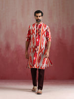 Thumbnail for trueBrowns Men's Maroon Ikat Print Mandarin Collar Kurta - Distacart