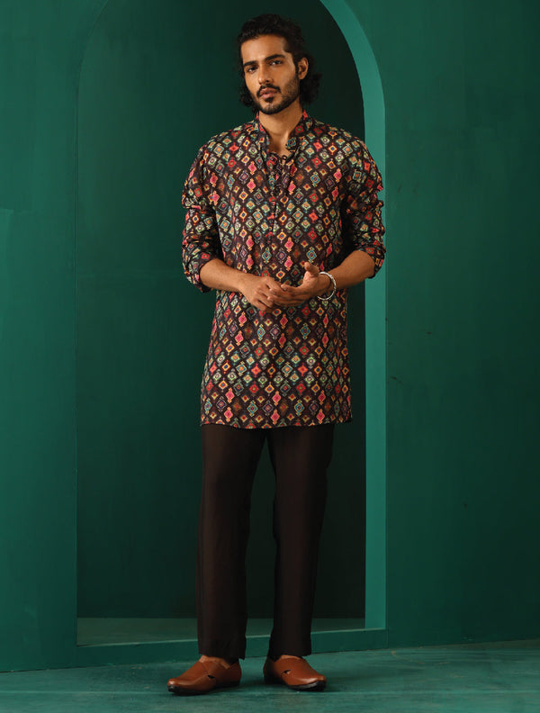 trueBrowns Men's Black Ikat Muslin Silk Printed Co-ord Set - Distacart