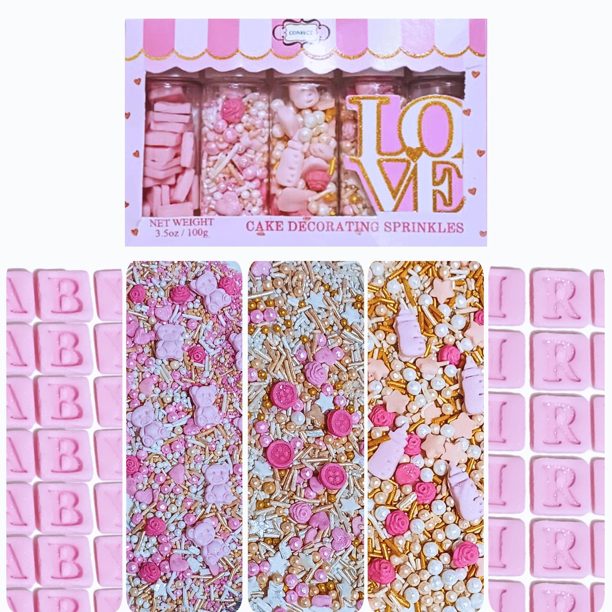 confect girls baby shower sprinkles edible sprinkles mix heart teddy baby feed bottle baby feet sprinkles pack of 5 baby shower 24