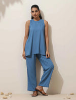 Thumbnail for trueBrowns Blue Viscose Solid Co-ord Set