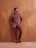 Thumbnail for trueBrowns Men's Rust Cotton Dobby Short Kurta