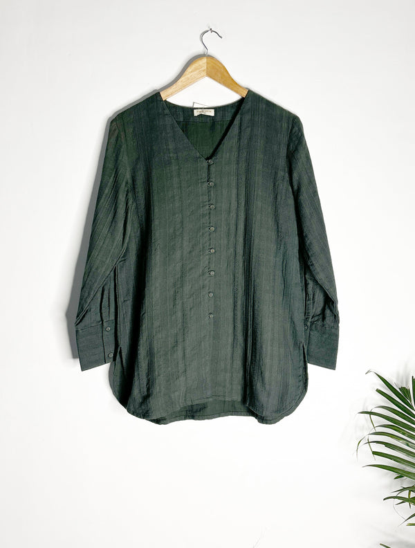 trueBrowns Green Gauze Dobby Kurta Co-ord Set - Distacart