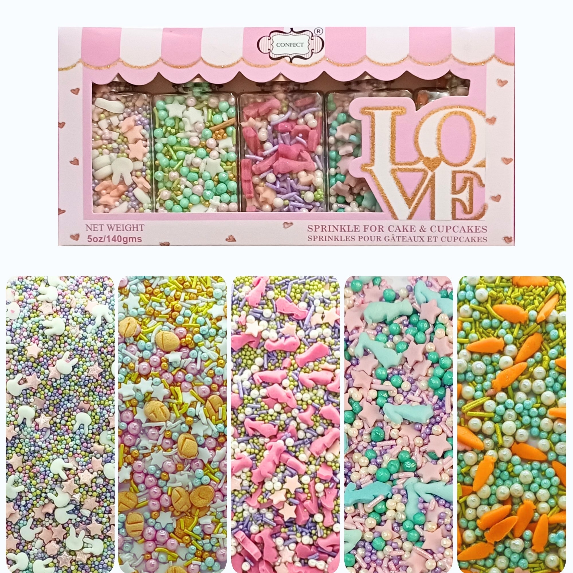 confect spring sprinkles edible vermecelli pearls stars sprinkles pack of 5 100gms