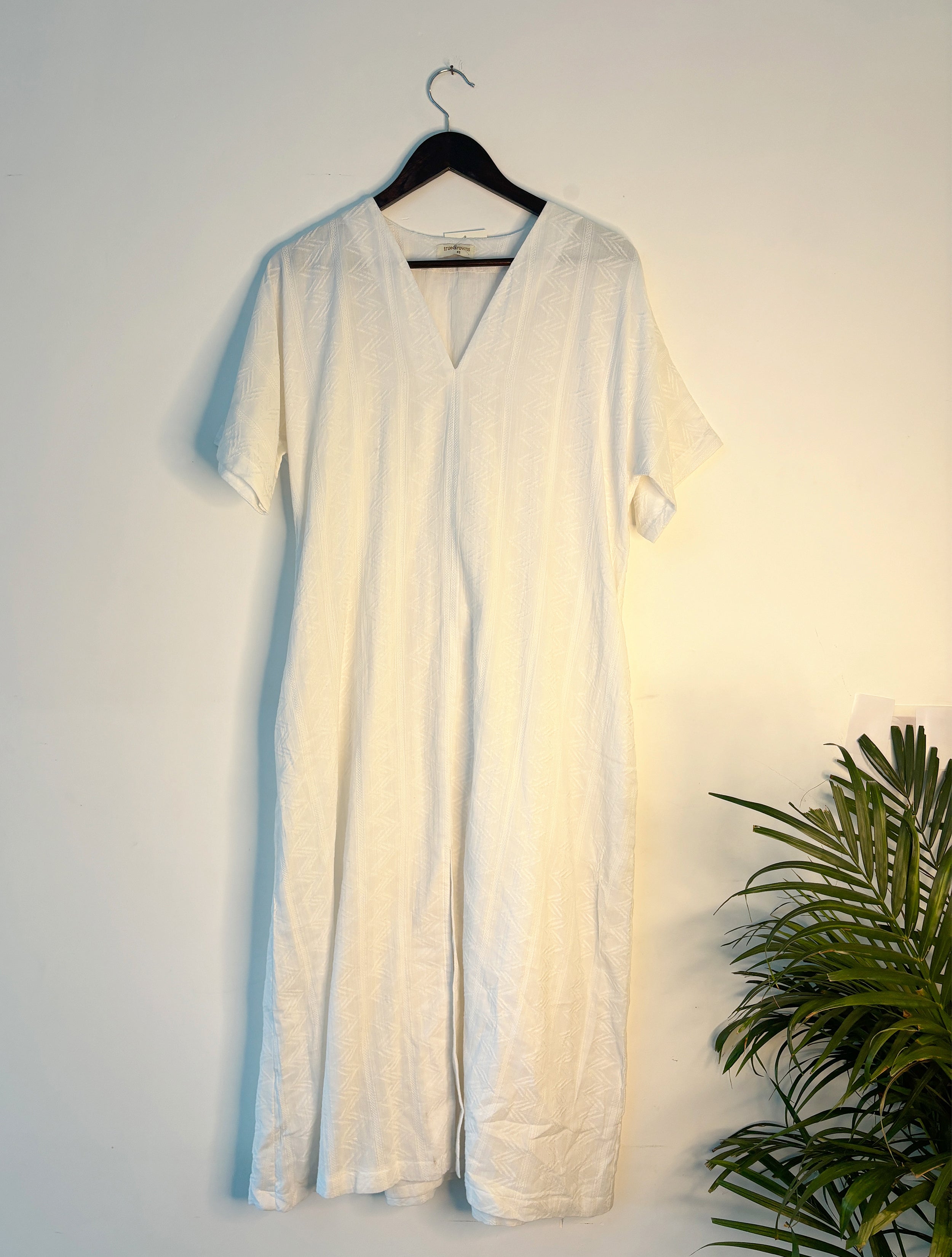 trueBrowns White Cotton Dobby Dress - Distacart