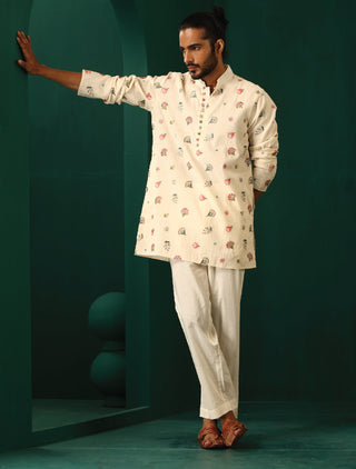 trueBrowns Men's Ivory Multi color Floral Cotton Co-ord Set - Distacart