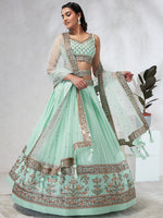 Thumbnail for House of Panchhi Burgundy Pure Georgette Sequins And Thread Embroidery Lehenga Choli & Dupatta - Distacart