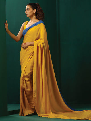 trueBrowns Mustard Muslin Silk Ready to Wear Saree - Distacart