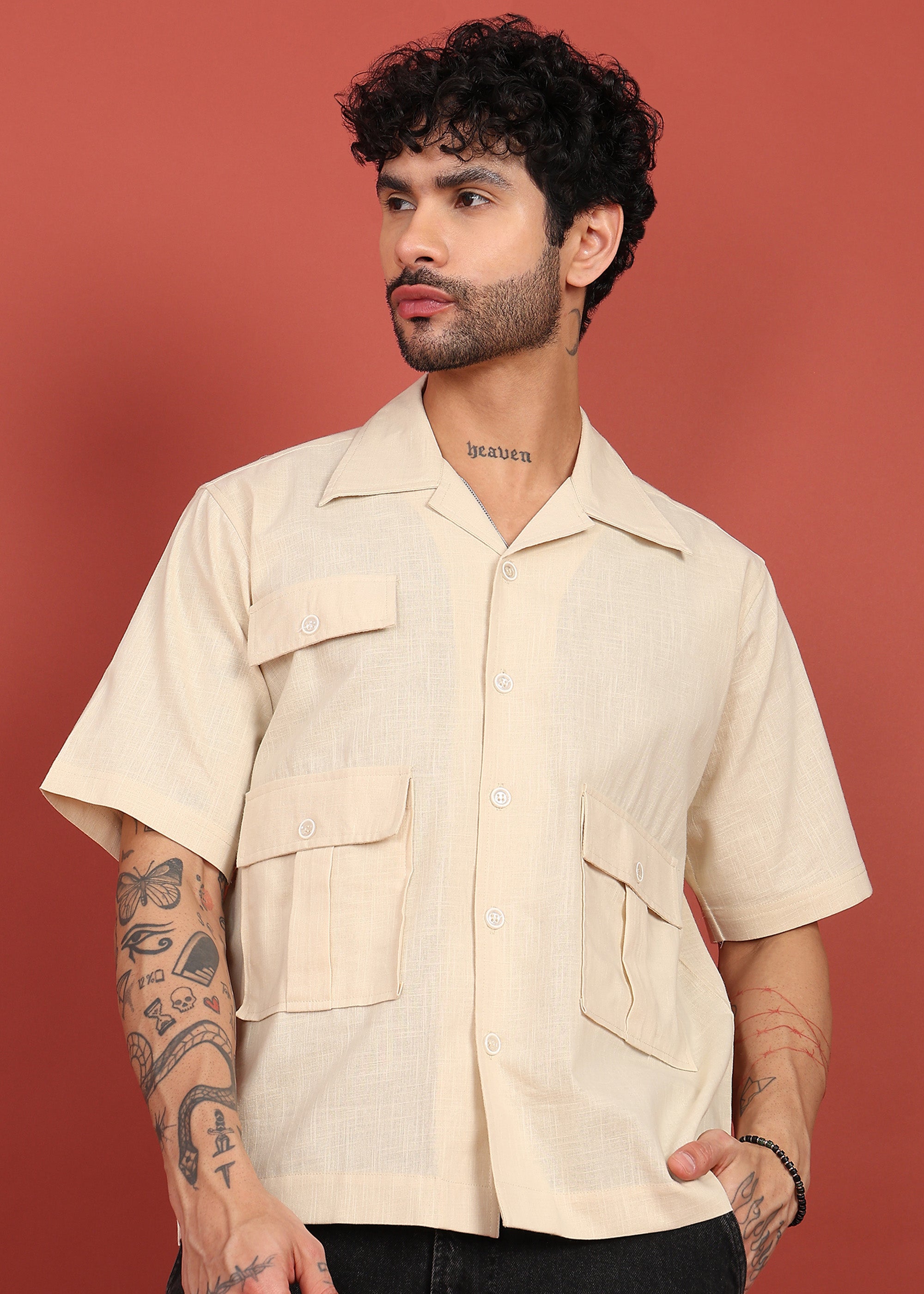Fabmade Men’S Cream Shirt With 3 Pockets – Relaxed Fit - Distacart