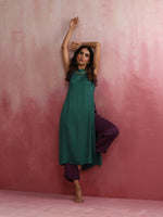 Thumbnail for trueBrowns Green Modal High slit Kurta Set