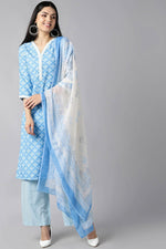 Thumbnail for Ahika Sky Blue Polyester Straight Kurta Palazzo With Dupatta