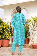 Thumbnail for Varanga Women Blue Printed Round Neck Yoke Embroidered Kurta Paired With Bottom And Dupatta - Distacart