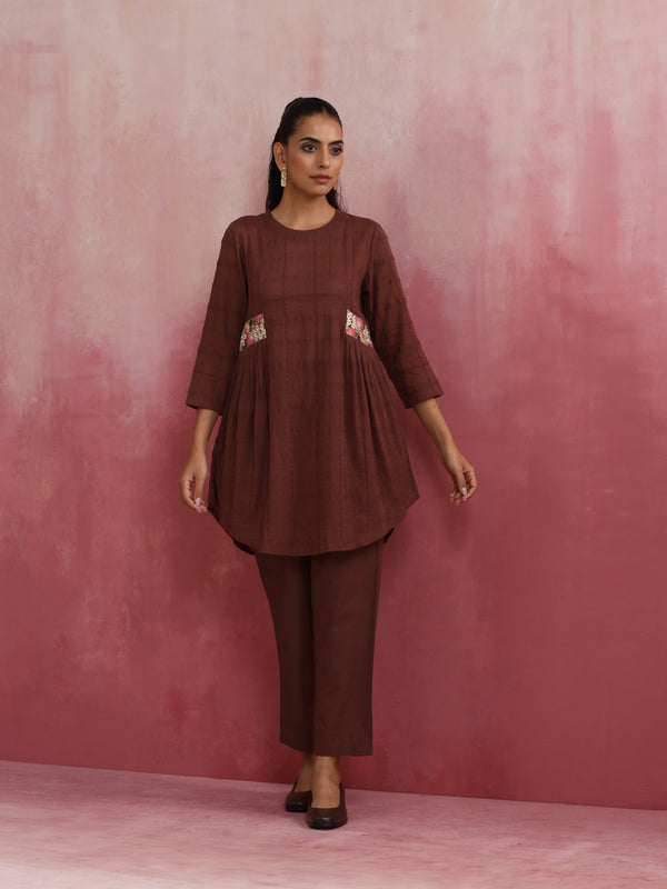 trueBrowns Brown Cotton Dobby Kurta Co-ord set