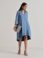 Thumbnail for trueBrowns Light Blue Short Collared Dress - Distacart
