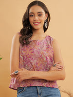 Thumbnail for InWeave Pink Coral Floral Print W/U Top