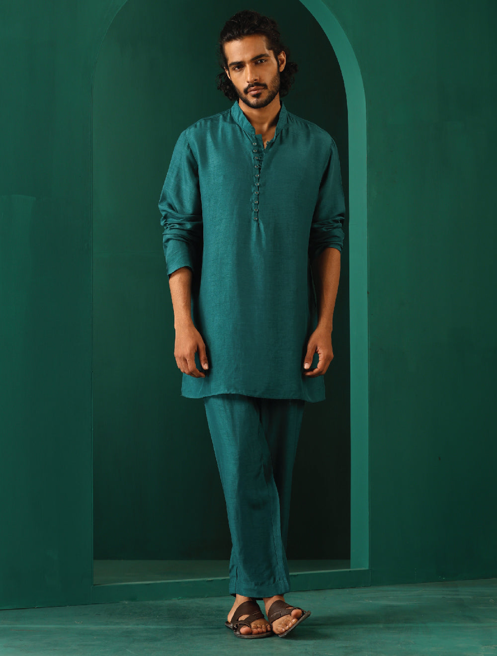 trueBrowns Men's Teal Silk Co-ord Set - Distacart