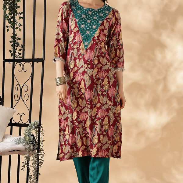 BulBul Areba Printed Olive & Maroon Rayon Salwar Suit