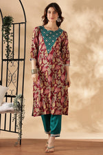 Thumbnail for BulBul Areba Printed Olive & Maroon Rayon Salwar Suit