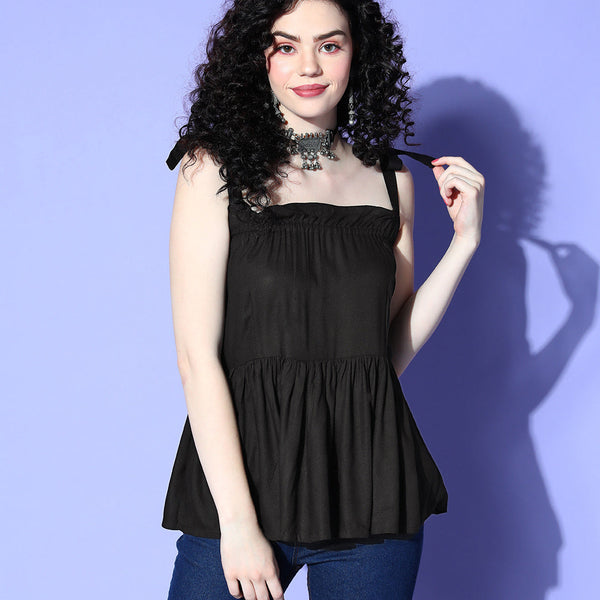 InWeave Black Shoulder Tie-Up Top - Distacart