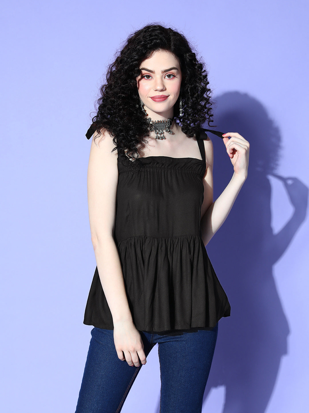 InWeave Black Shoulder Tie-Up Top - Distacart