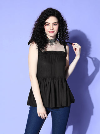InWeave Black Shoulder Tie-Up Top - Distacart