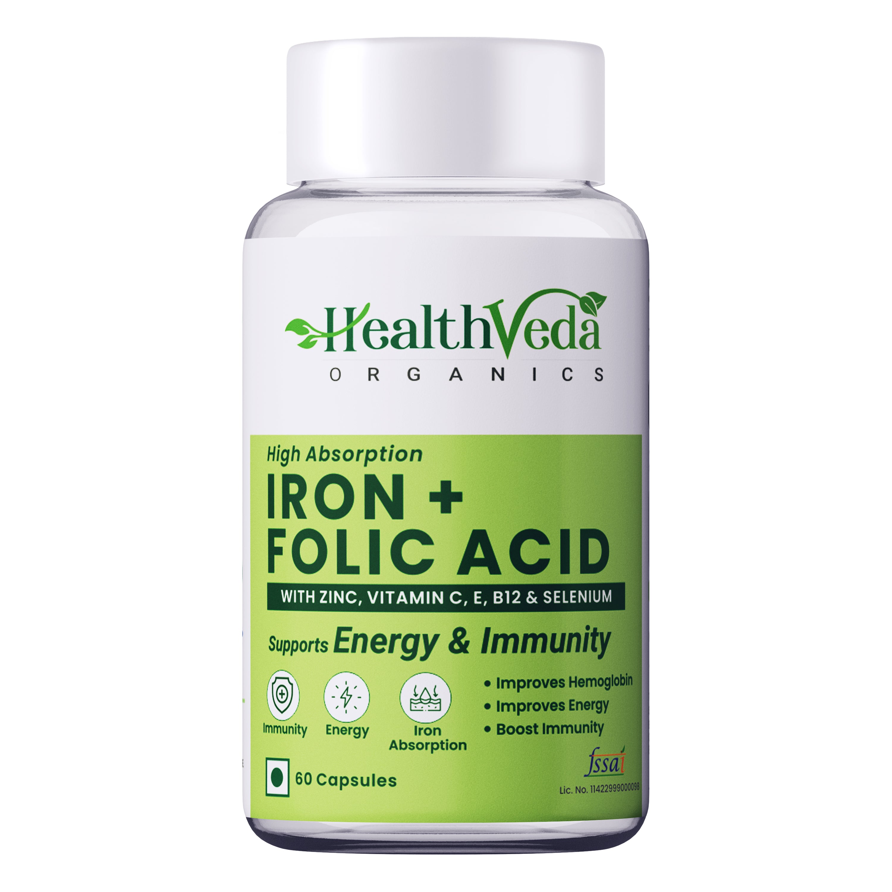 Health Veda Organics Iron + Folic Acid Capsules - Distacart