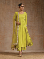 Thumbnail for trueBrowns Lime Modal Satin Anarkali Set - Distacart