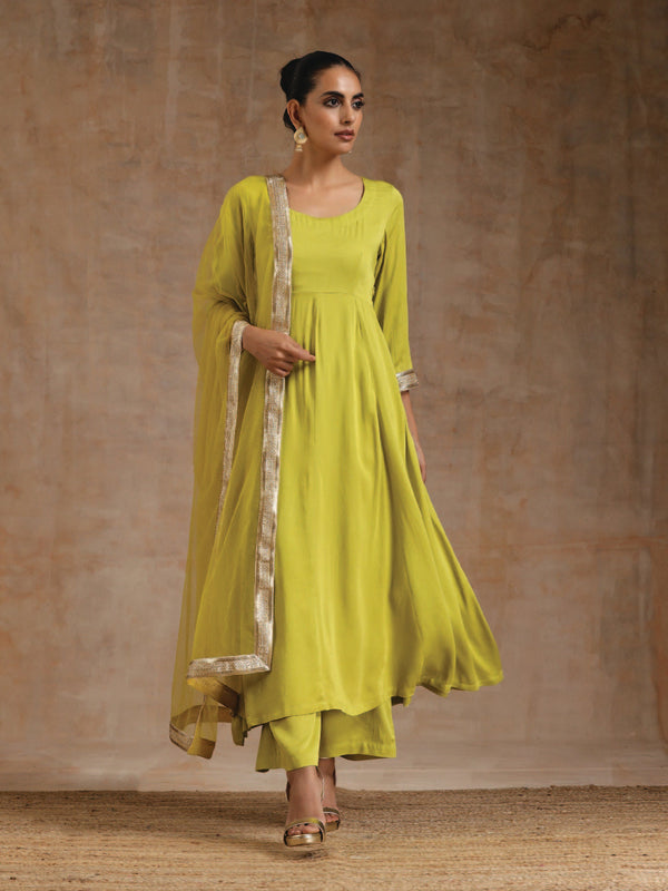 trueBrowns Lime Modal Satin Anarkali Set - Distacart
