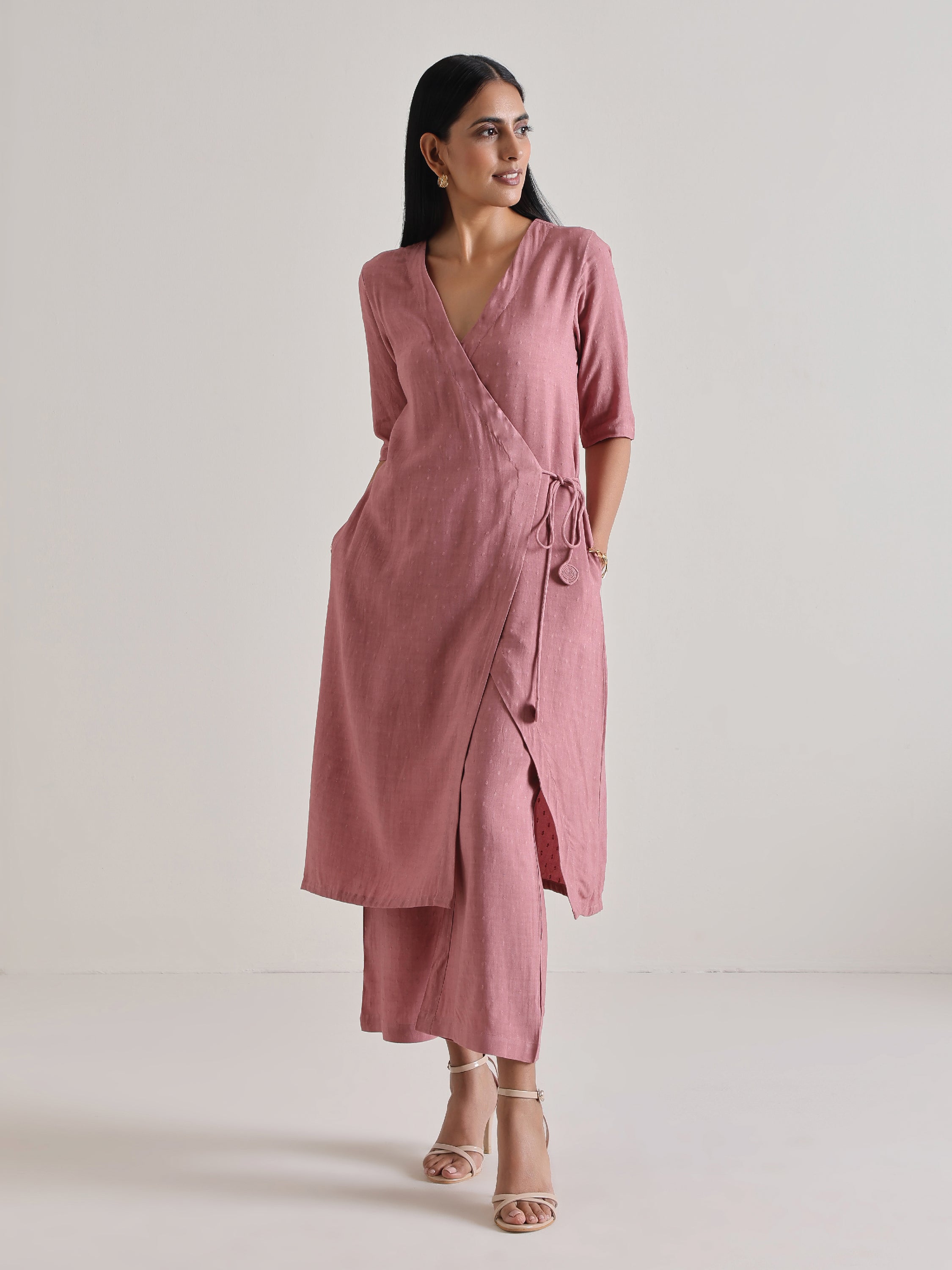 trueBrowns Mauve Angrakha Kurta Set - Distacart