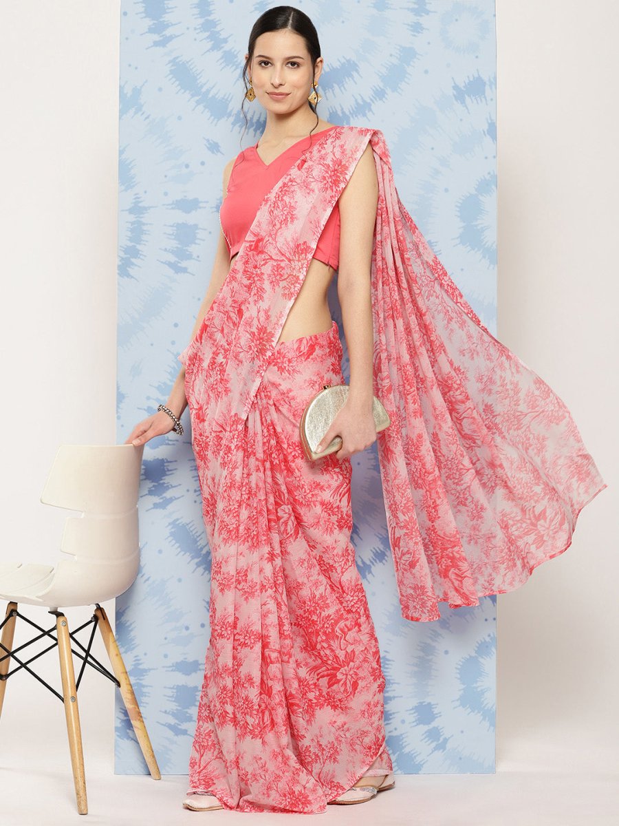 Ahalyaa Floral Poly Chiffon Saree - Distacart