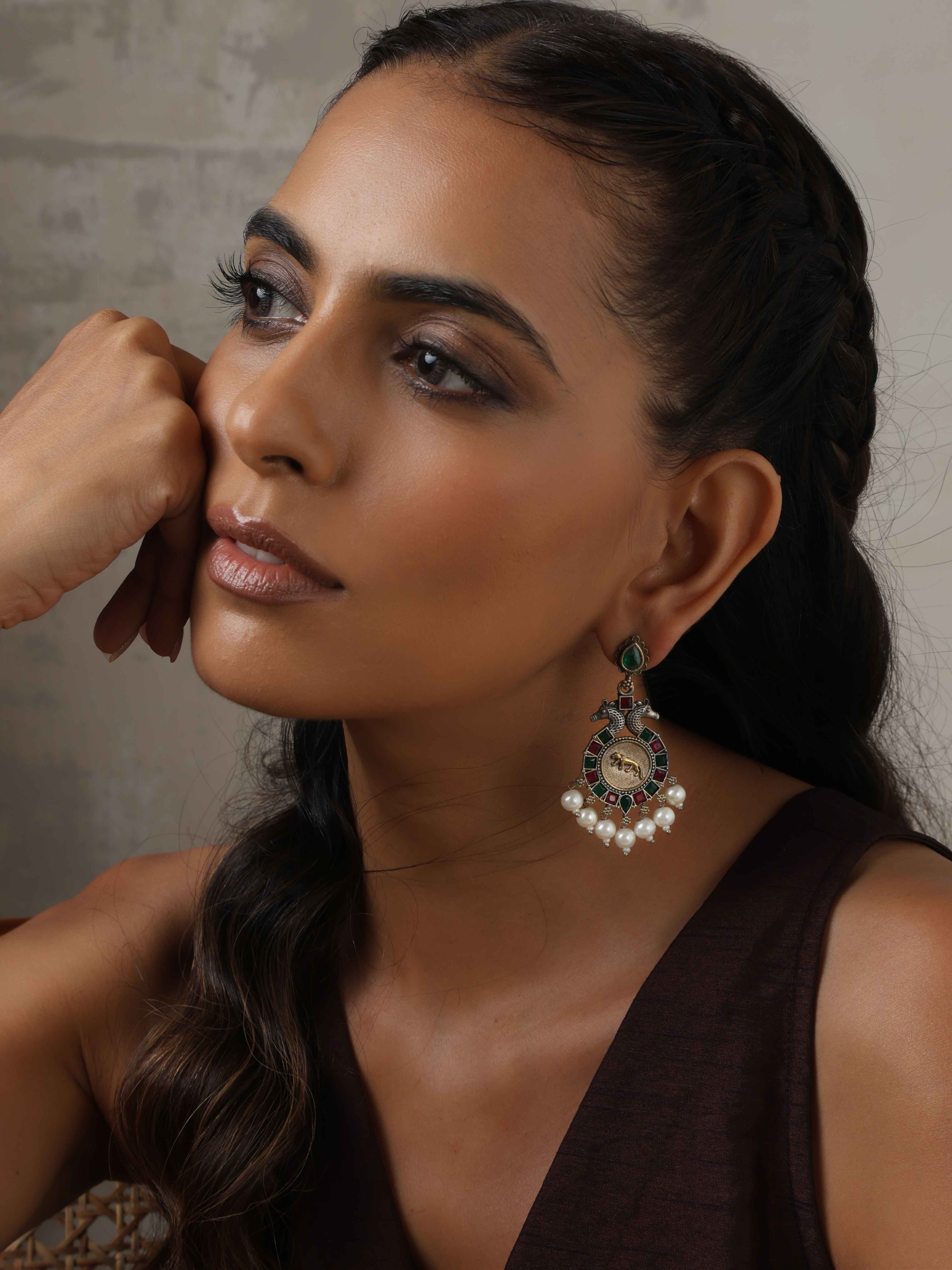 trueBrowns Silver Gold Tone Embossed Earrings - Distacart