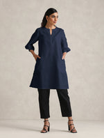 Thumbnail for trueBrowns Blue Cotton Blend Short Kurta