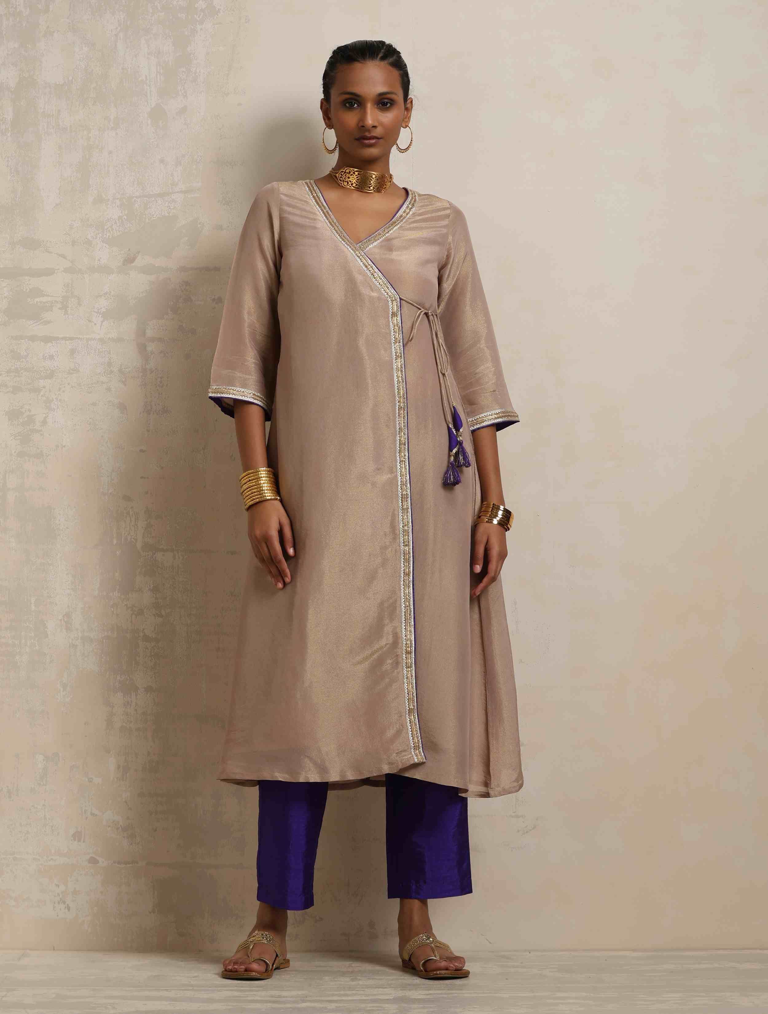trueBrowns Lilac Tissue Angrakha Kurta Set - Distacart