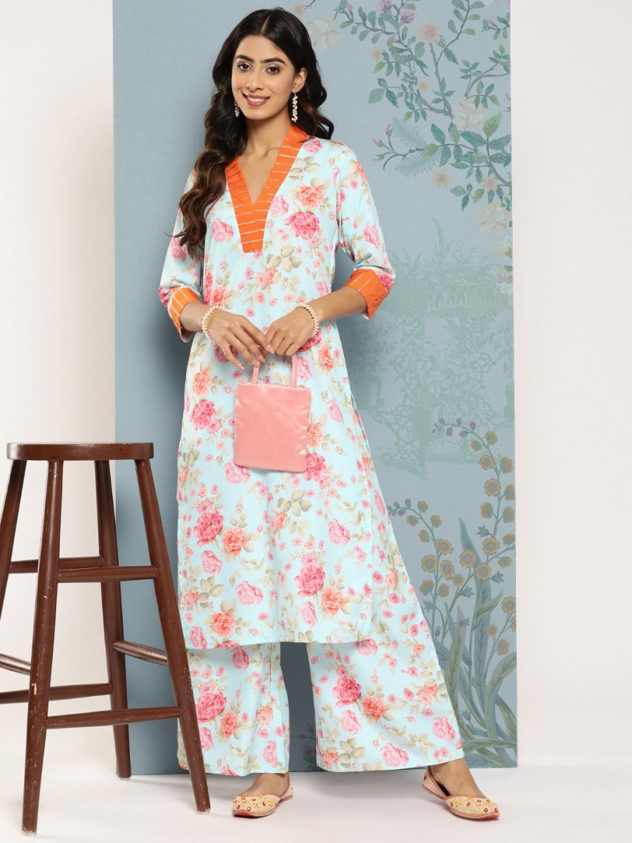 Ahalyaa Floral Printed Kurta With Palazzos - Distacart