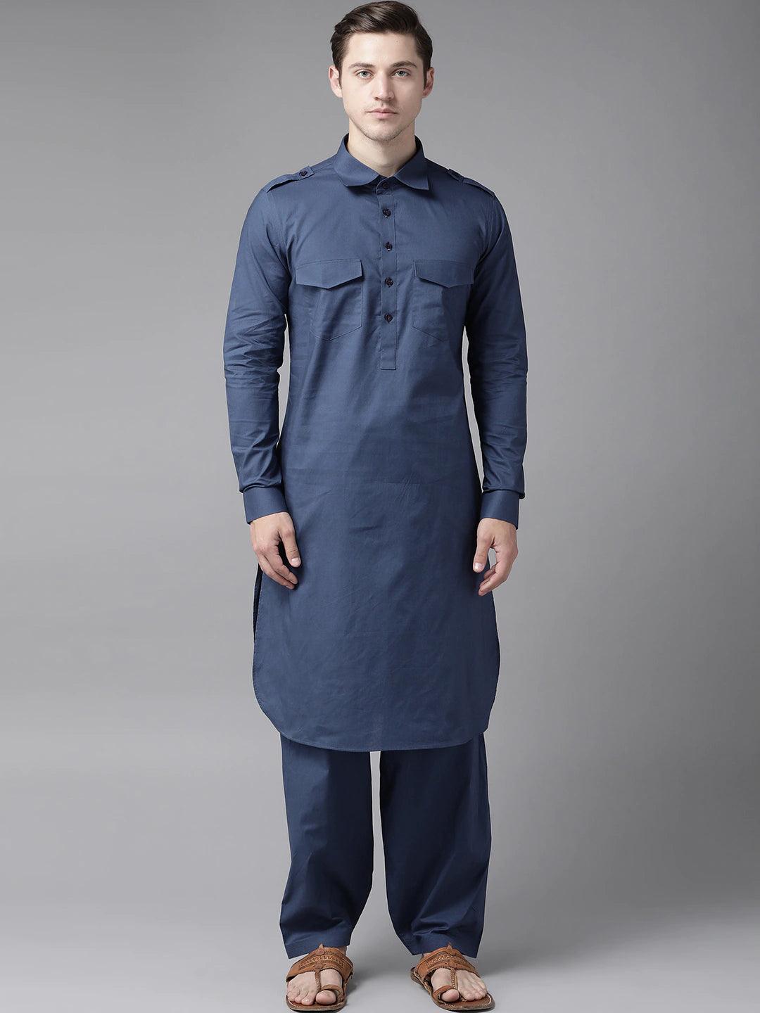 Fabmade Navy Blue Pathani Suit - Distacart