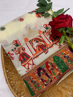 Thumbnail for Lorenvalley Fashion Premium White Vichitra Silk Embroidery and Diamond work Both Side Saree - Distacart